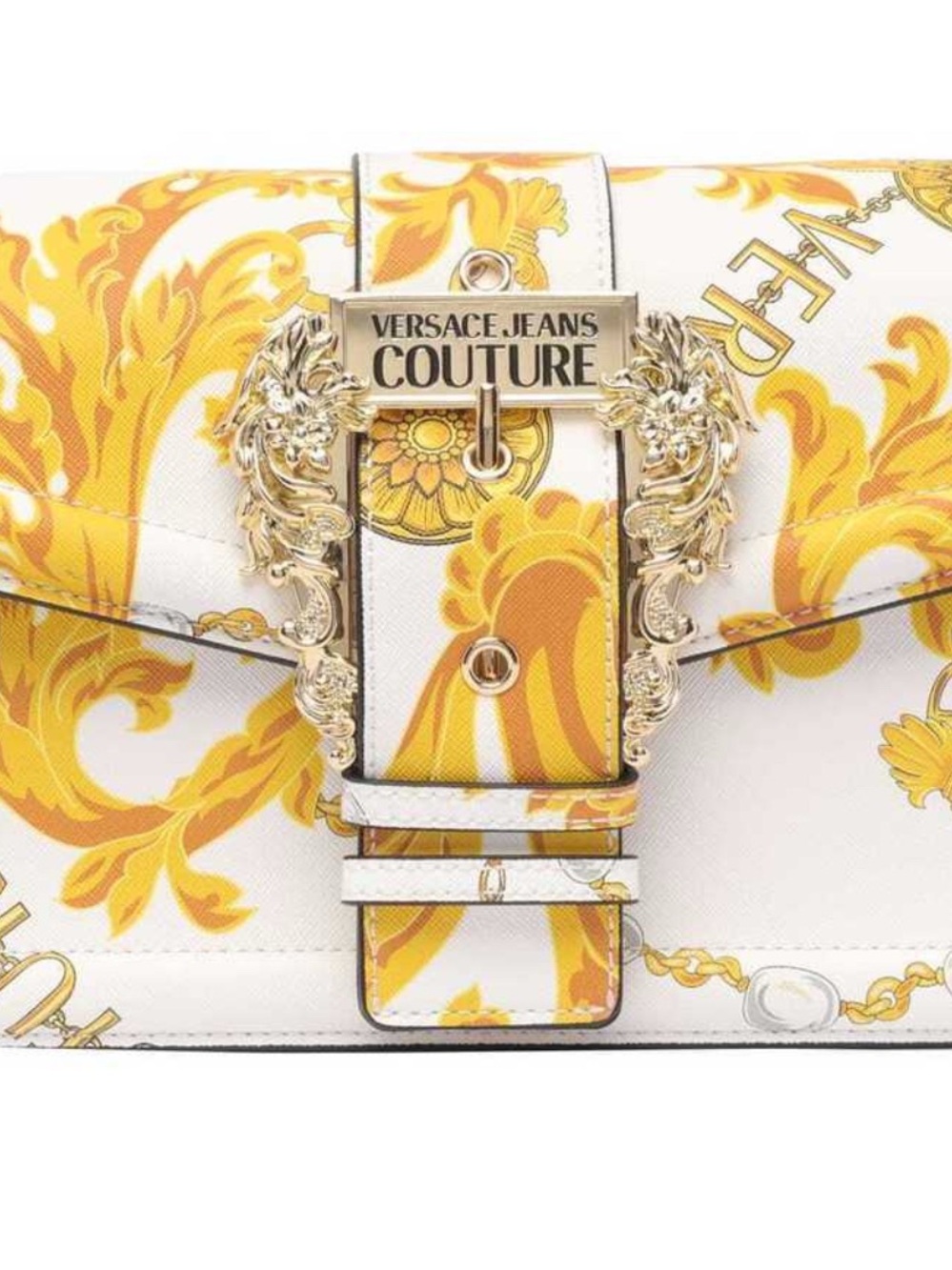 Versace Jeans Collection White & Yellow Baroque Print Shoulder Bag